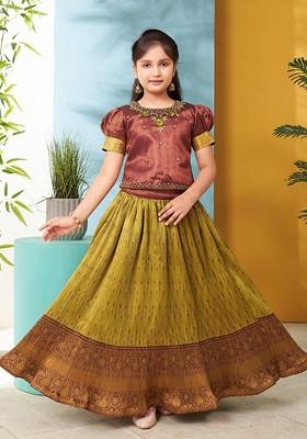 Maroon Embroidered Blended Lehenga Choli For Girls