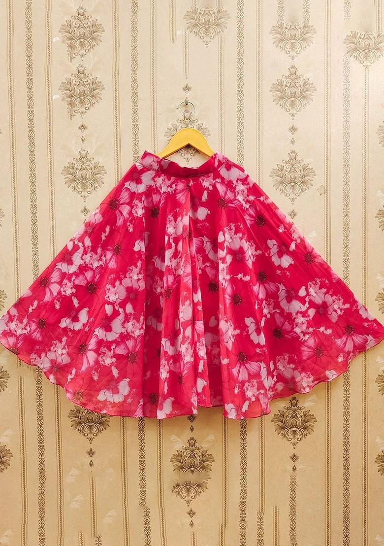 Red Printed Blended Lehenga Choli For Girls - Indya