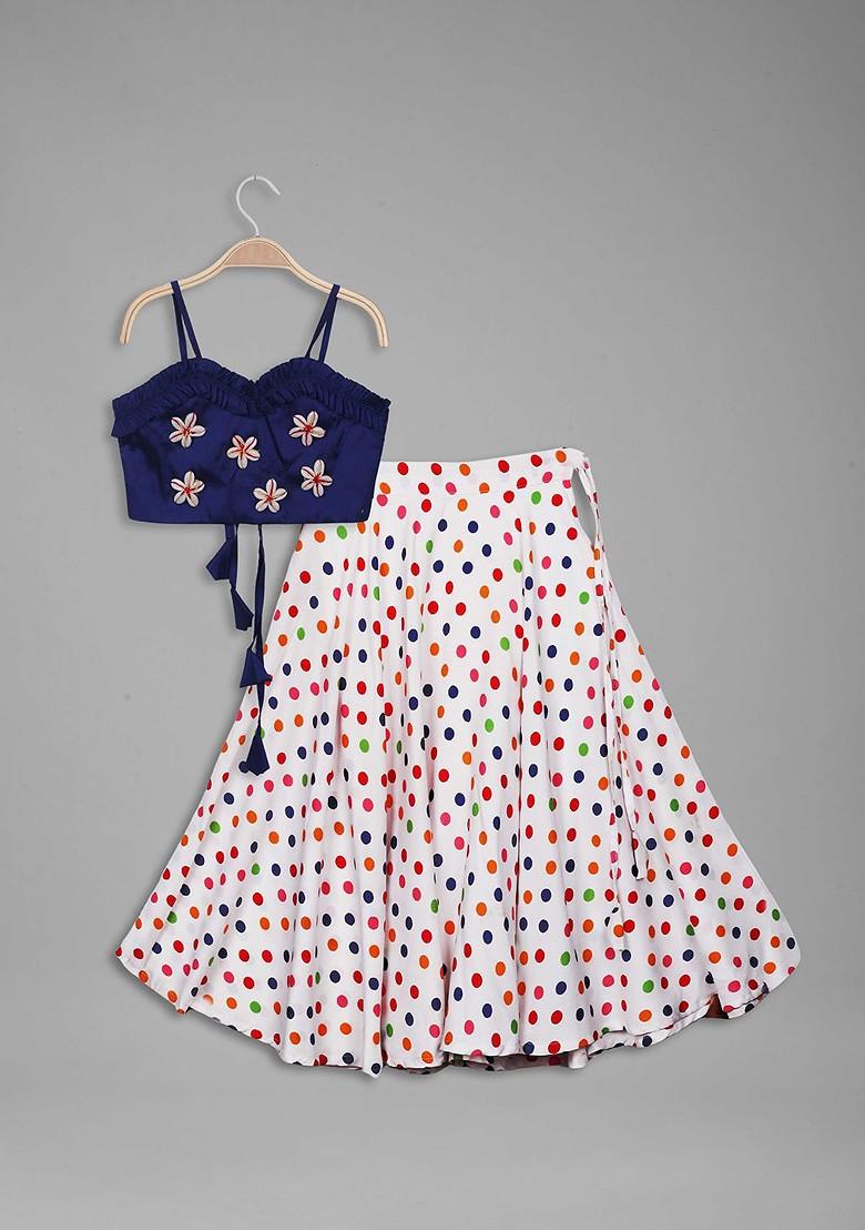 Navy Blue Embroidered Blended Lehenga Choli For Girls - Indya