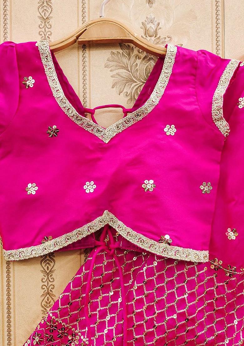 Pink Embroidered Blended Lehenga Choli For Girls - Indya