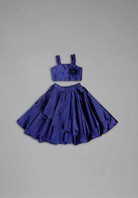 Navy Blue Embellished Blended Lehenga Choli For Girls