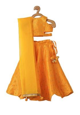 Yellow Embroidered Blended Lehenga Choli For Girls