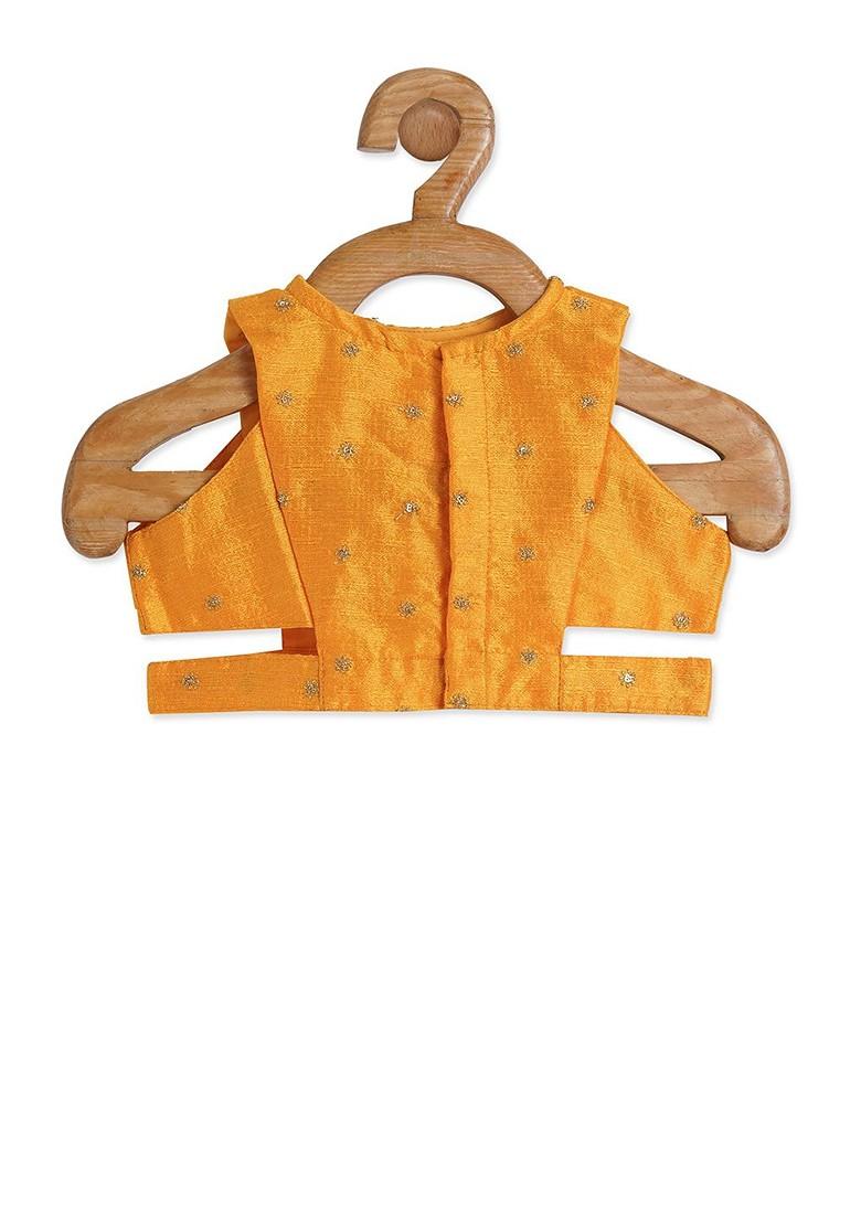 Yellow Embroidered Blended Lehenga Choli For Girls - Indya