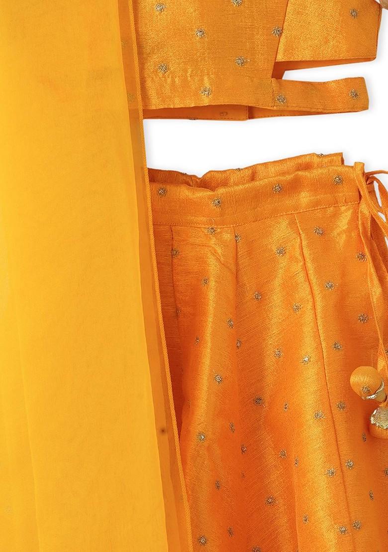 Yellow Embroidered Blended Lehenga Choli For Girls - Indya