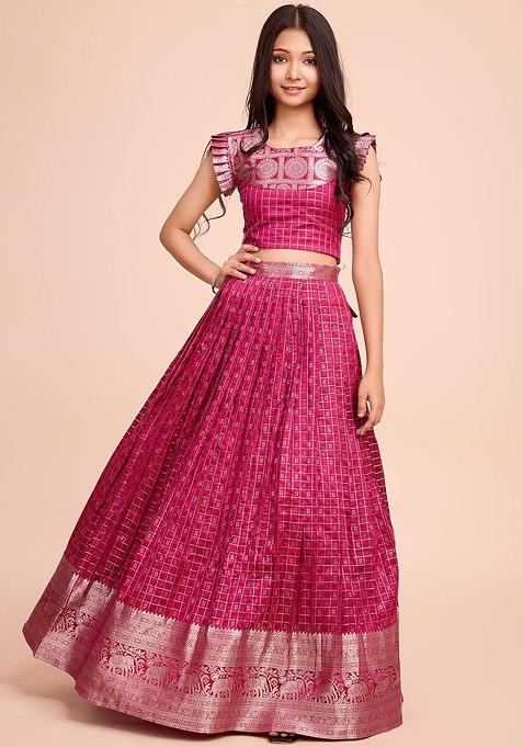 Pink Printed Blended Lehenga Choli For Girls — view on Indya