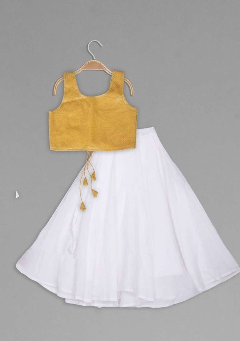 Gold Embroidered Blended Lehenga Choli For Girls - Indya