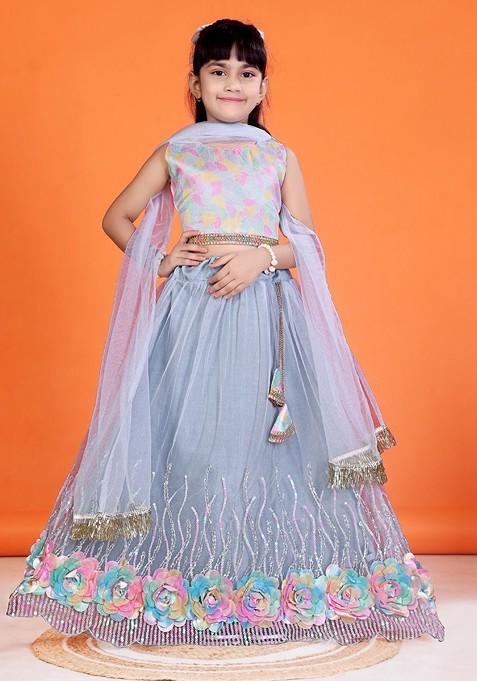 Grey Printed Blended Lehenga Choli For Girls — view on Indya