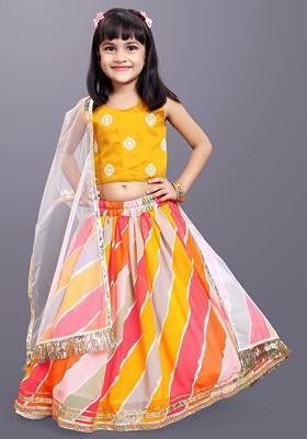 Yellow Embroidered Blended Lehenga Choli For Girls