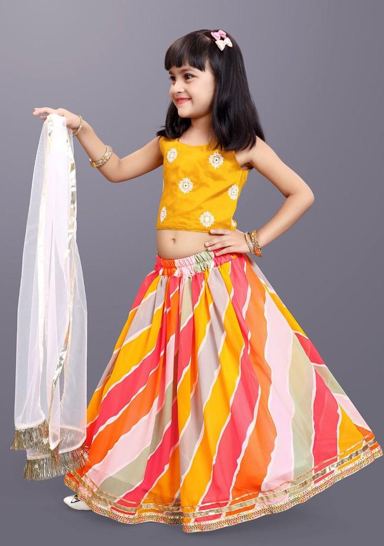 Yellow Embroidered Blended Lehenga Choli For Girls - Indya