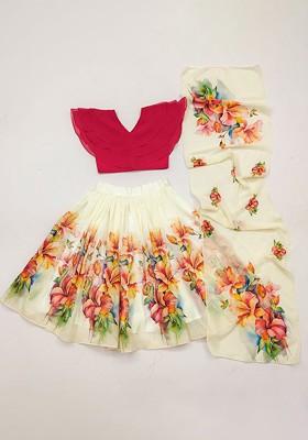 Pink Embroidered Georgette Lehenga Choli For Girls