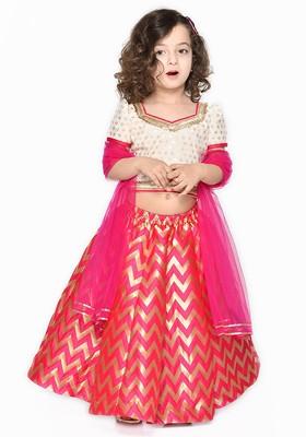 Magenta Embroidered Blended Lehenga Choli For Girls
