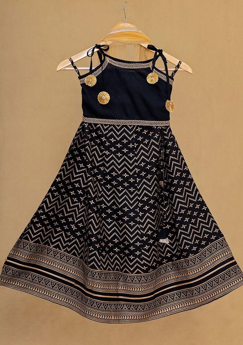 Black Embroidered Blended Lehenga Choli For Girls - Indya