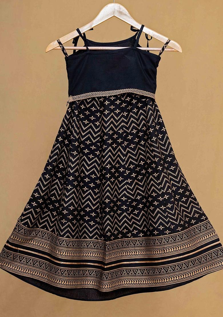 Black Embroidered Blended Lehenga Choli For Girls - Indya