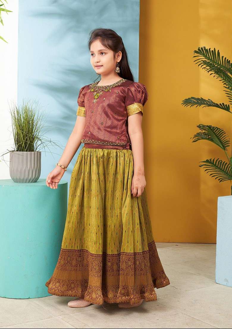 Maroon Embellished Blended Lehenga Choli For Girls - Indya