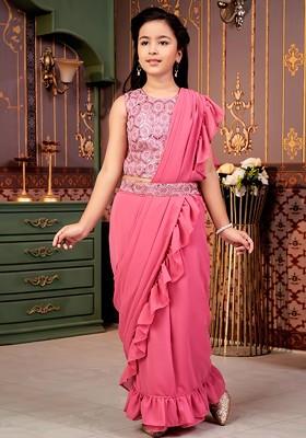 Pink Embroidered Georgette Lehenga Choli For Girls