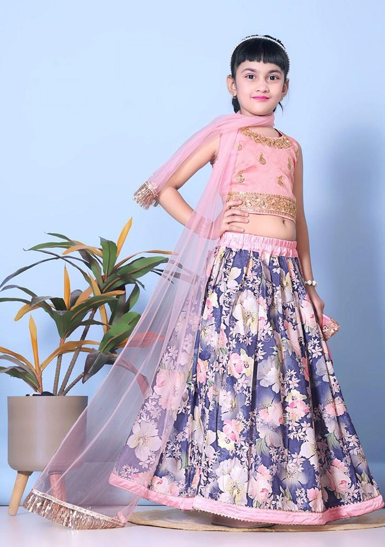 Pink Embroidered Blended Lehenga Choli For Girls - Indya