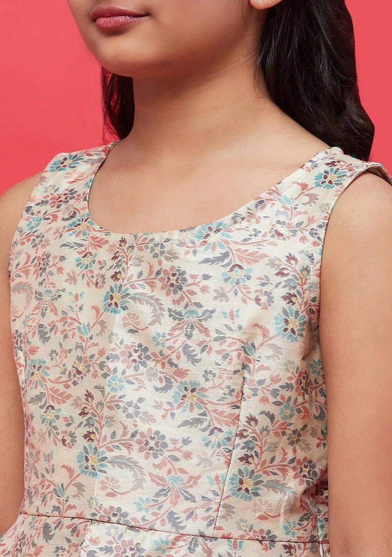 Sea Green Printed Blended Lehenga Choli For Girls - Indya