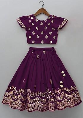 Purple Embroidered Blended Lehenga Choli For Girls