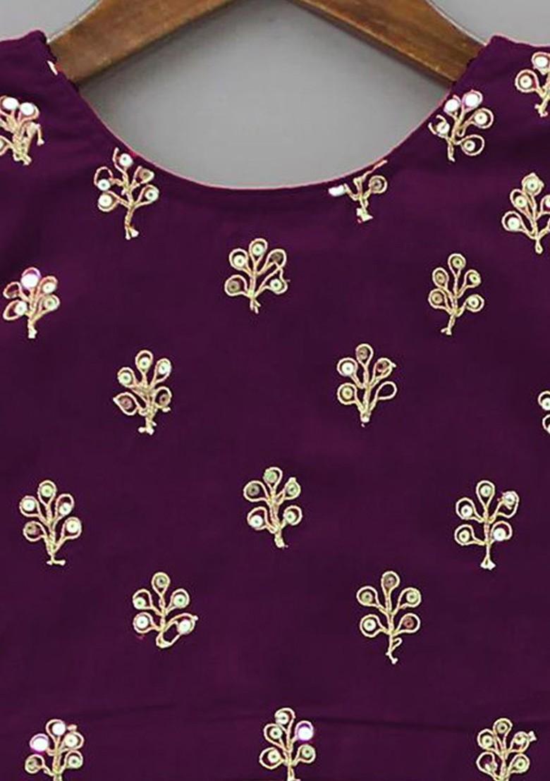 Purple Embroidered Blended Lehenga Choli For Girls - Indya