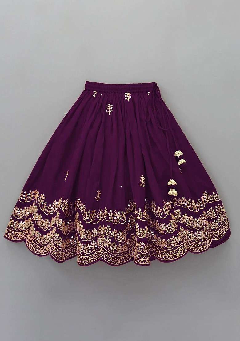 Purple Embroidered Blended Lehenga Choli For Girls - Indya