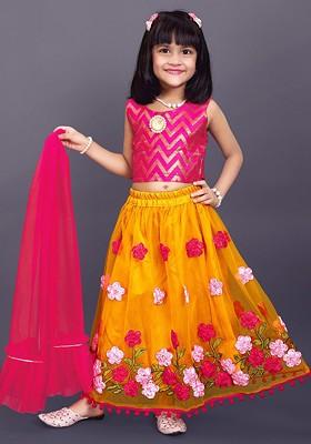 Mustard Embroidered Blended Lehenga Choli For Girls