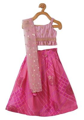 Pink Embellished Blended Lehenga Choli For Girls