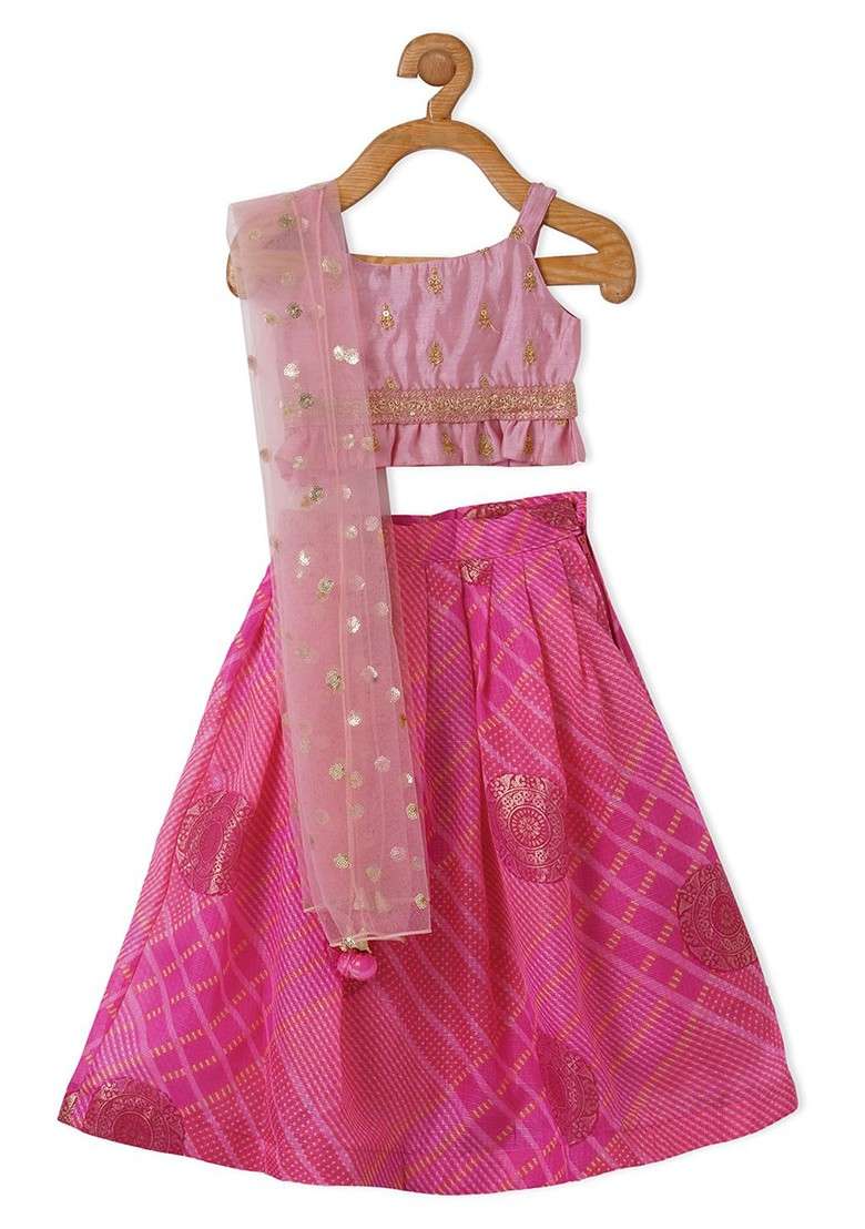 Pink Embellished Blended Lehenga Choli For Girls - Indya