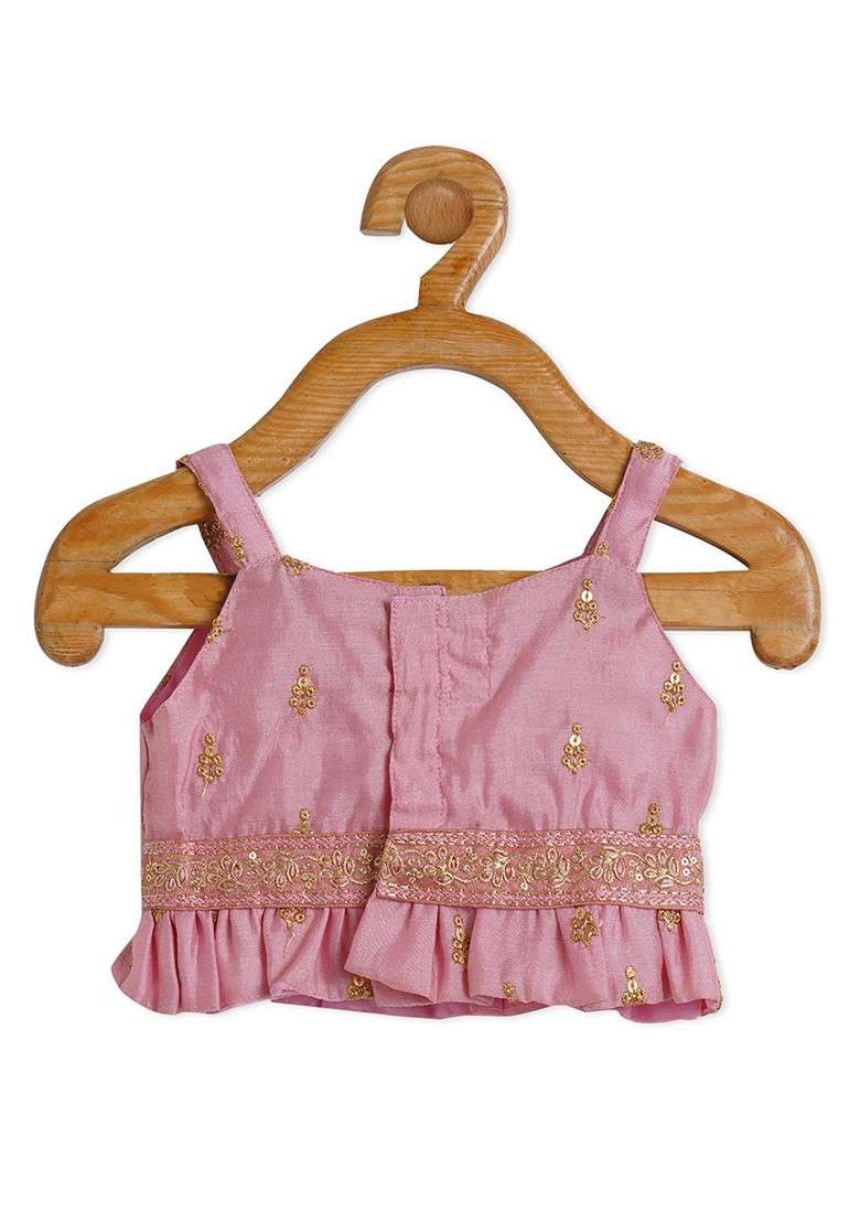 Pink Embellished Blended Lehenga Choli For Girls - Indya