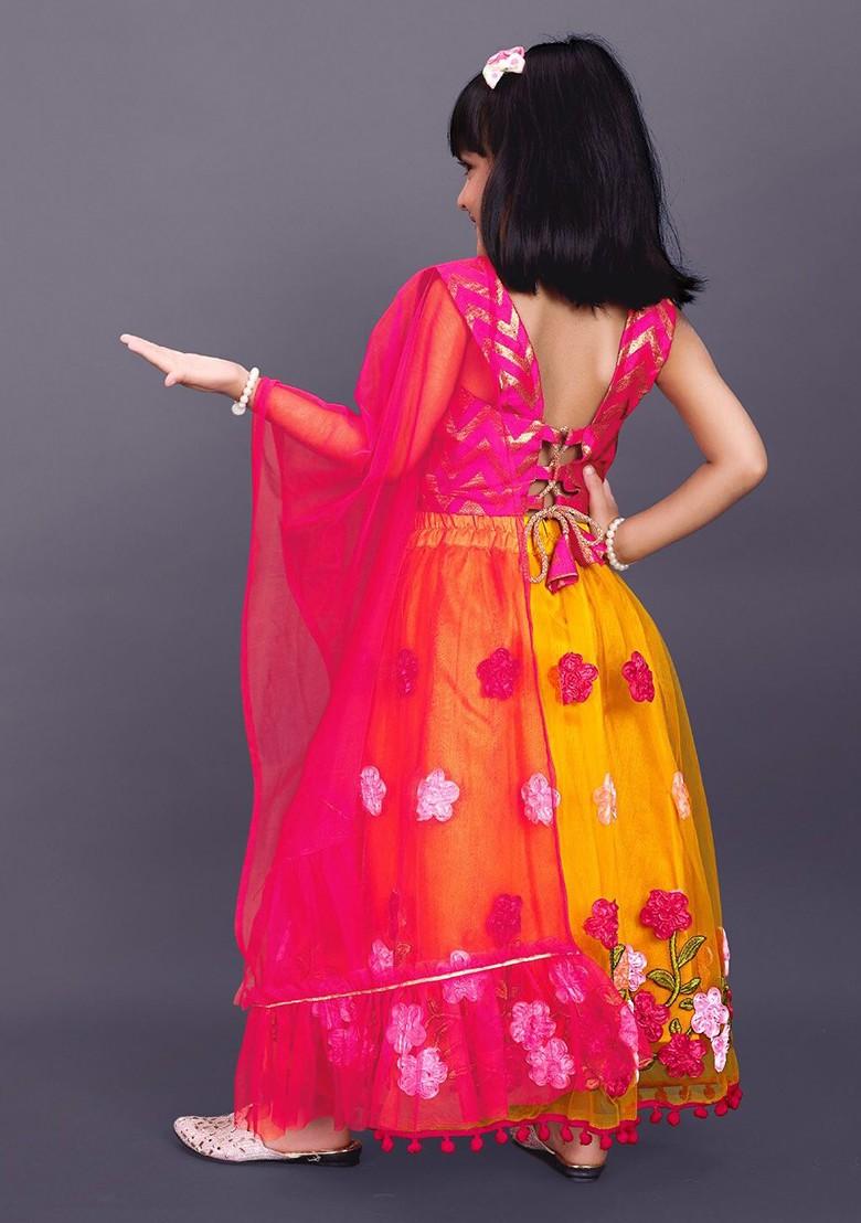 Mustard Printed Blended Lehenga Choli For Girls - Indya