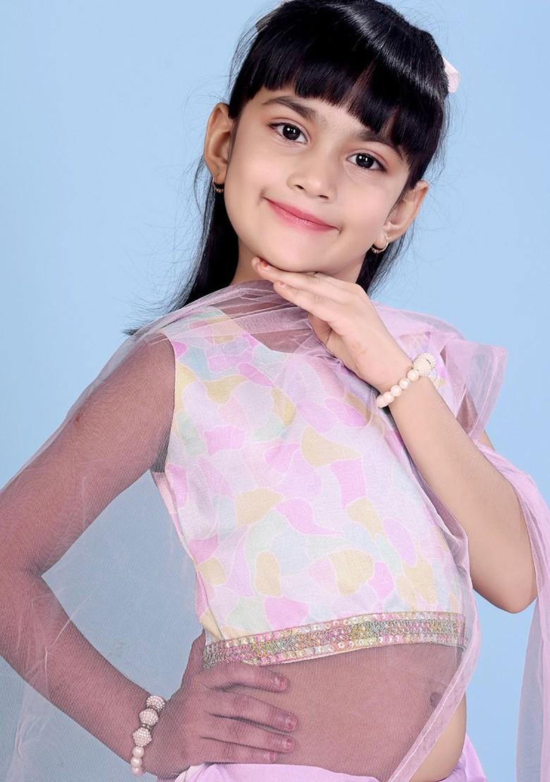 Lavender Printed Blended Lehenga Choli For Girls - Indya