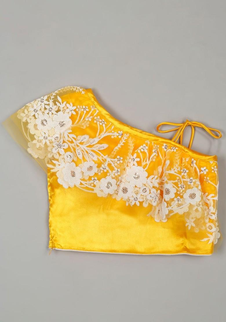 Yellow Embroidered Blended Lehenga Choli For Girls - Indya