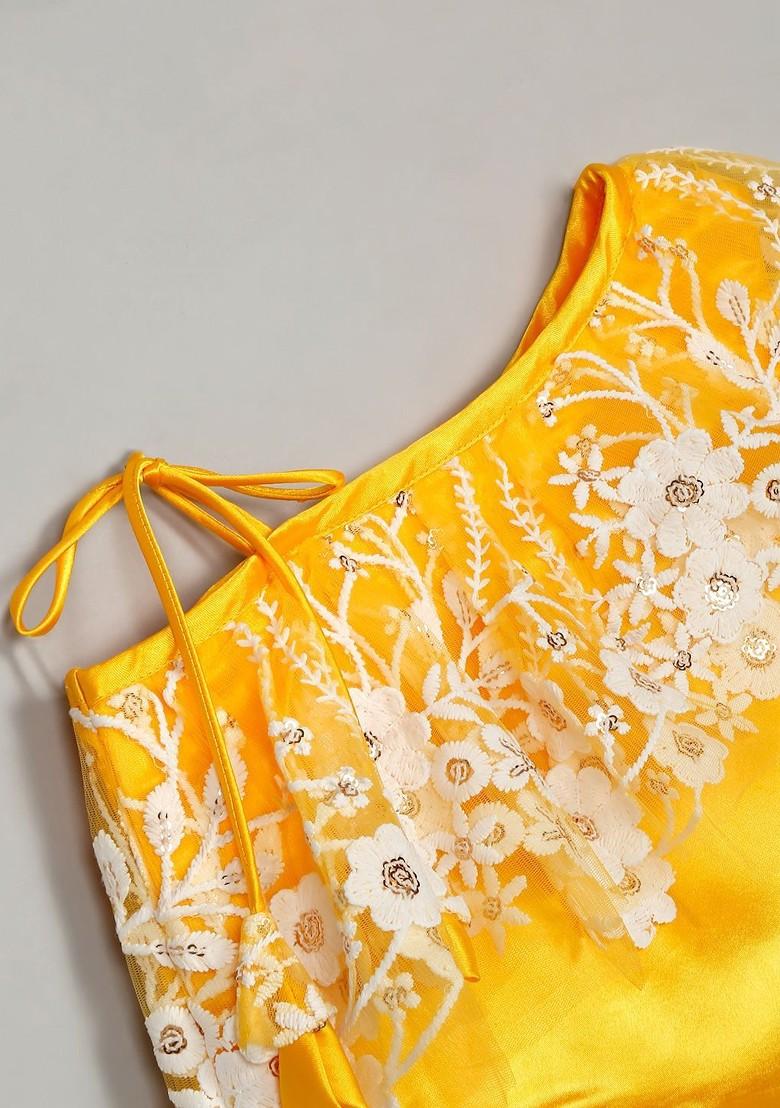 Yellow Embroidered Blended Lehenga Choli For Girls - Indya
