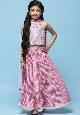 Pink Printed Blended Lehenga Choli For Girls