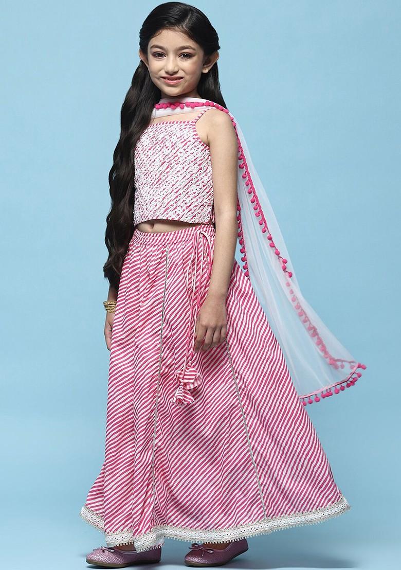 Pink Printed Blended Lehenga Choli For Girls - Indya