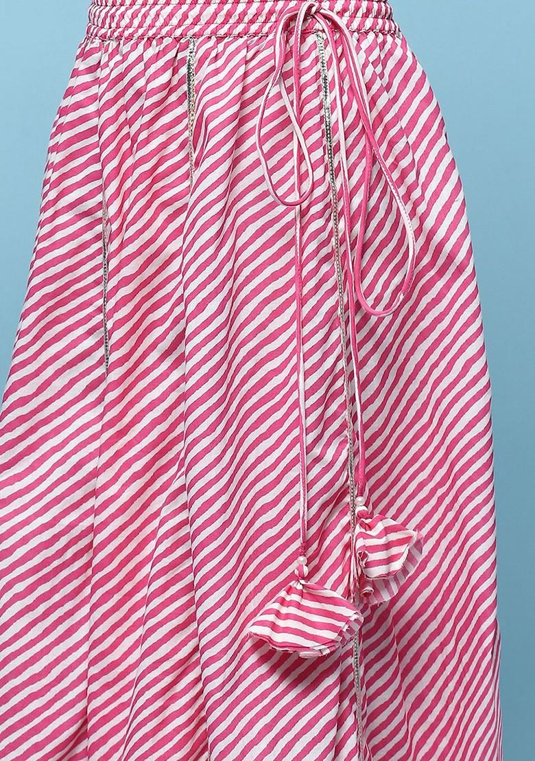 Pink Printed Blended Lehenga Choli For Girls - Indya