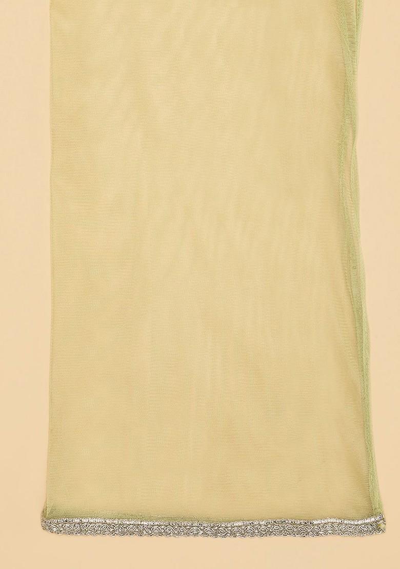 Olive Embroidered Blended Lehenga Choli For Girls - Indya