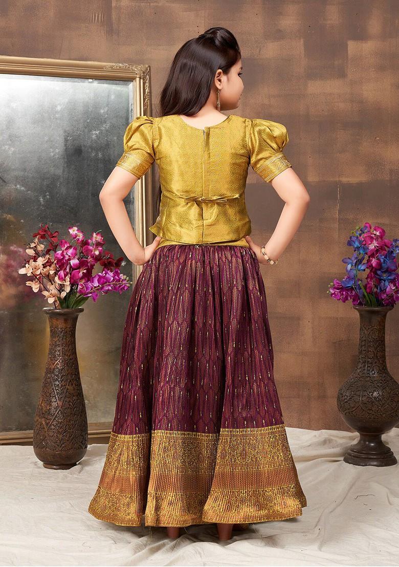 Green Embellished Blended Lehenga Choli For Girls - Indya