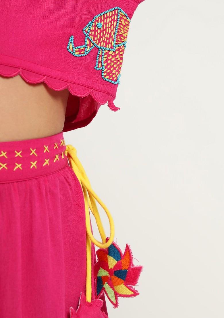 Pink Embellished Cotton Blend Lehenga Choli For Girls - Indya