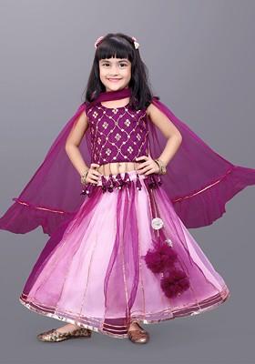 Pink Embroidered Net Lehenga Choli For Girls