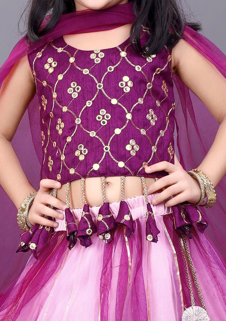 Pink Embroidered Net Lehenga Choli For Girls - Indya