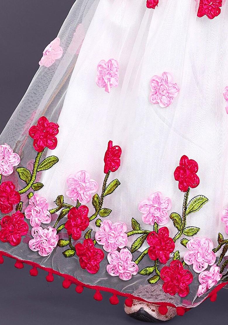 White Embroidered Blended Lehenga Choli For Girls - Indya