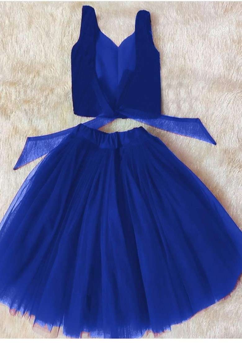 Blue Embroidered Blended Lehenga Choli For Girls - Indya