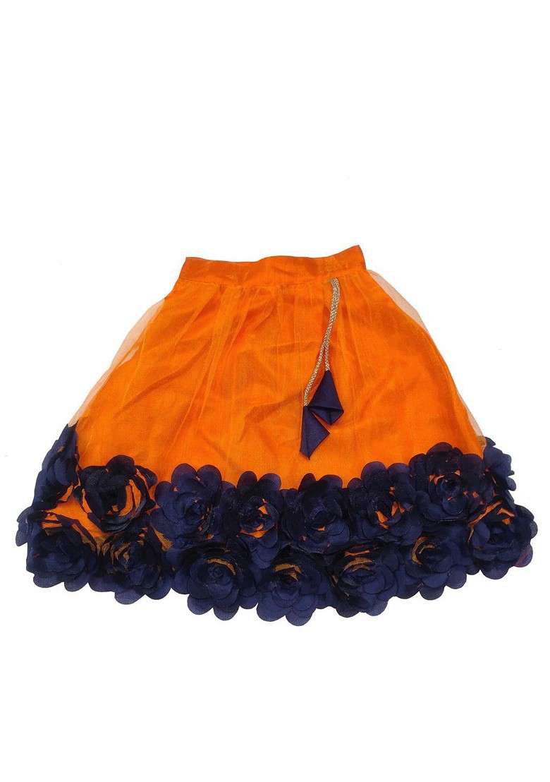 Orange Embroidered Net Lehenga Choli For Girls - Indya
