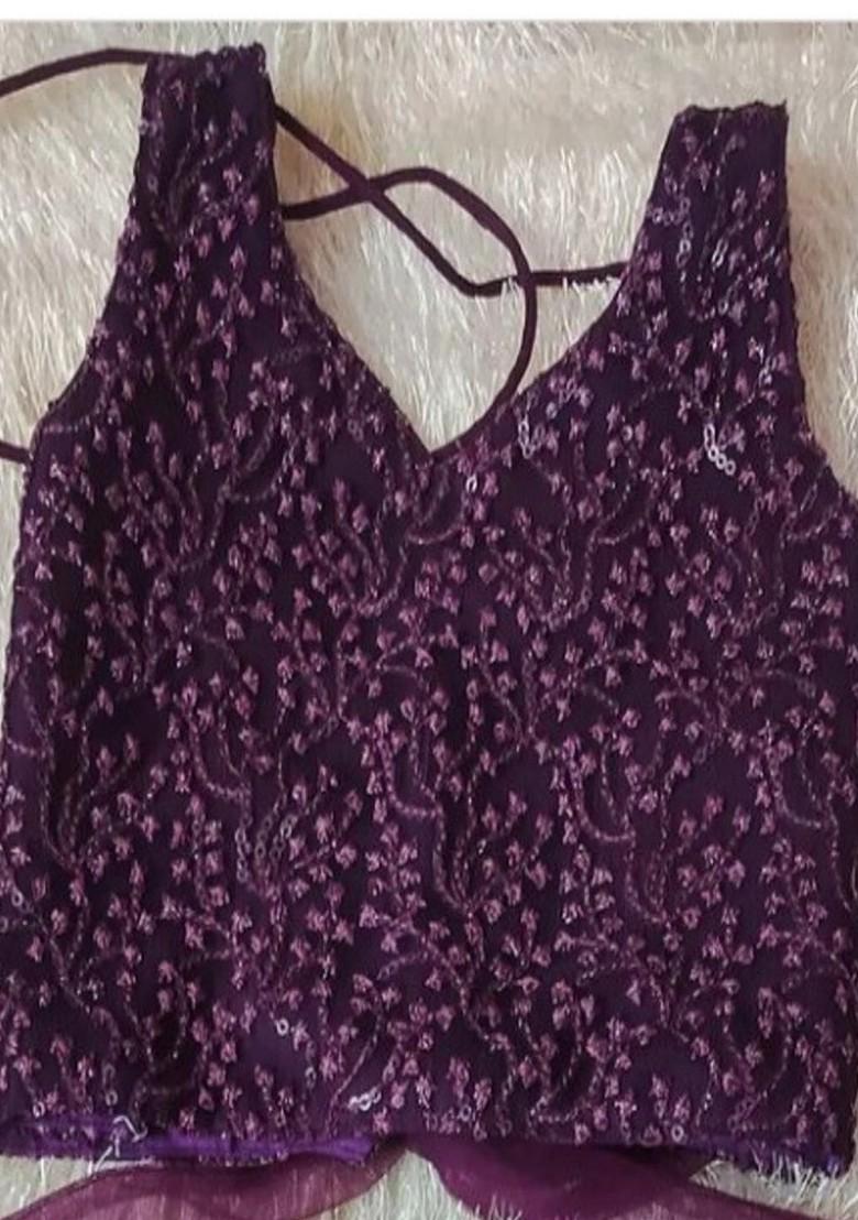 Purple Embroidered Net Lehenga Choli For Girls - Indya