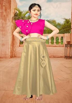Beige Embroidered Blended Lehenga Choli For Girls