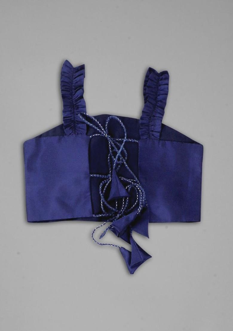 Navy Blue Embroidered Blended Lehenga Choli For Girls - Indya