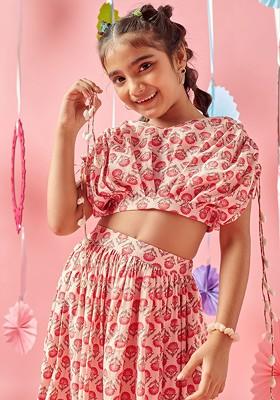 Coral Embroidered Blended Lehenga Choli For Girls
