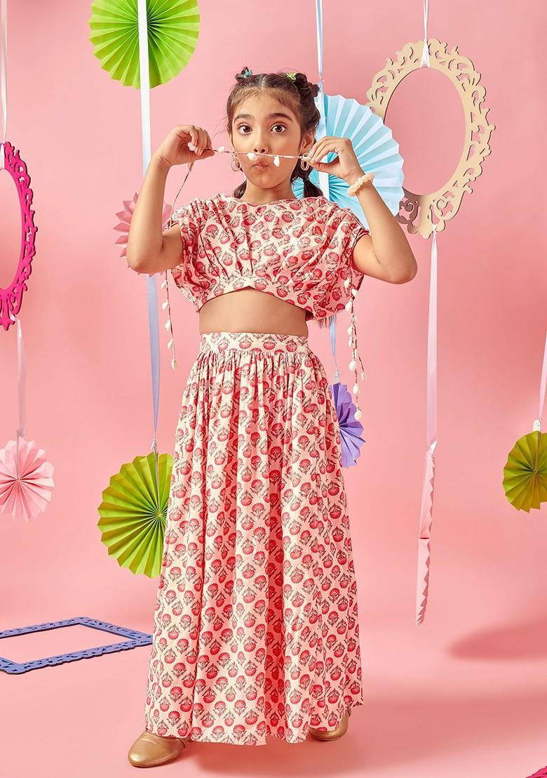 Coral Embroidered Blended Lehenga Choli For Girls - Indya