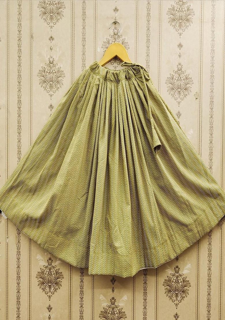 Green Printed Blended Lehenga Choli For Girls - Indya