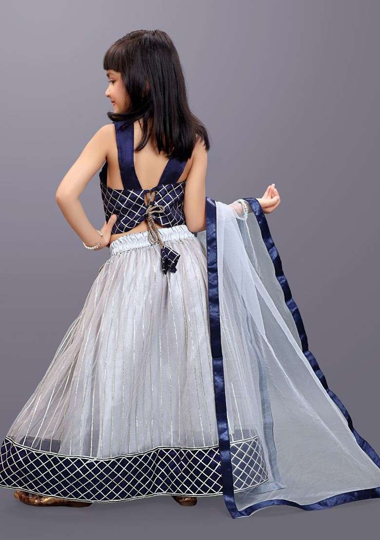 Grey Embroidered Blended Lehenga Choli For Girls - Indya